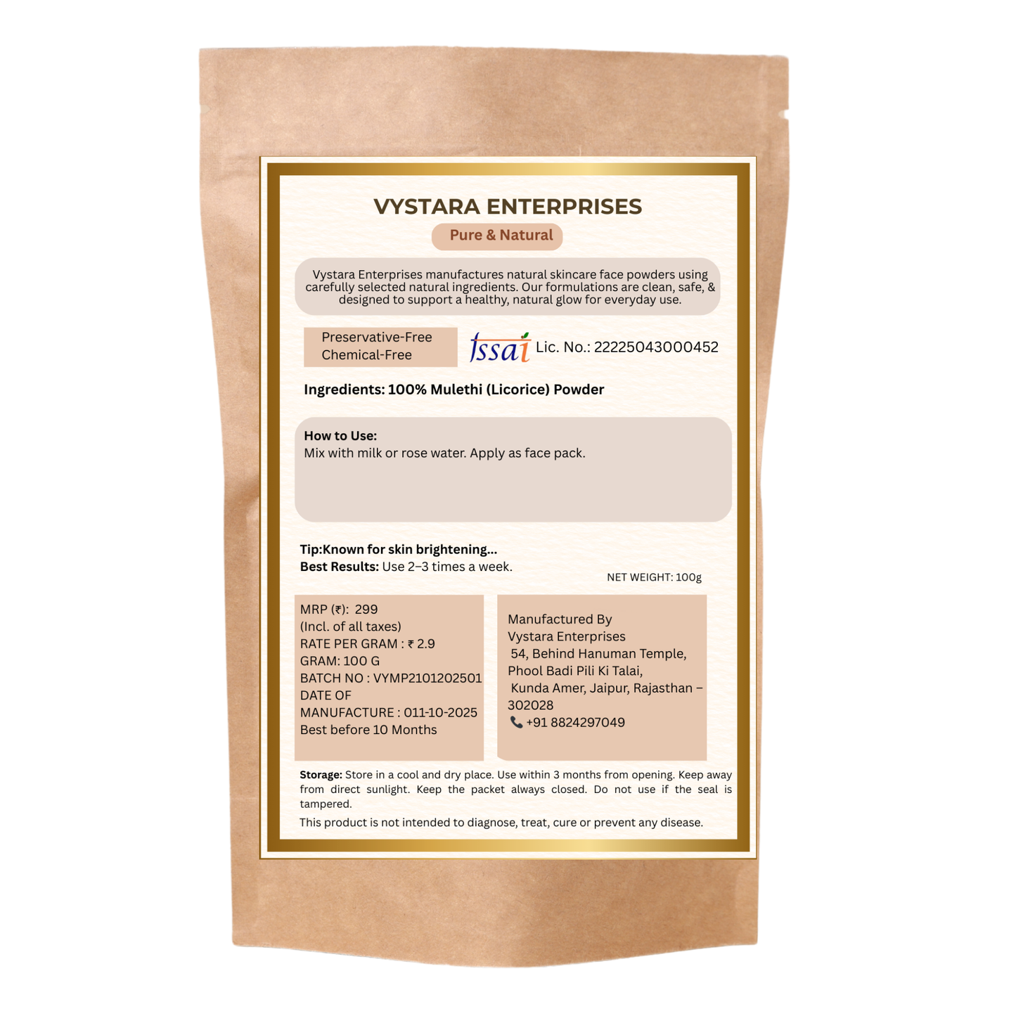 PURE AND NATURAL MULETHI POWDER – 100g