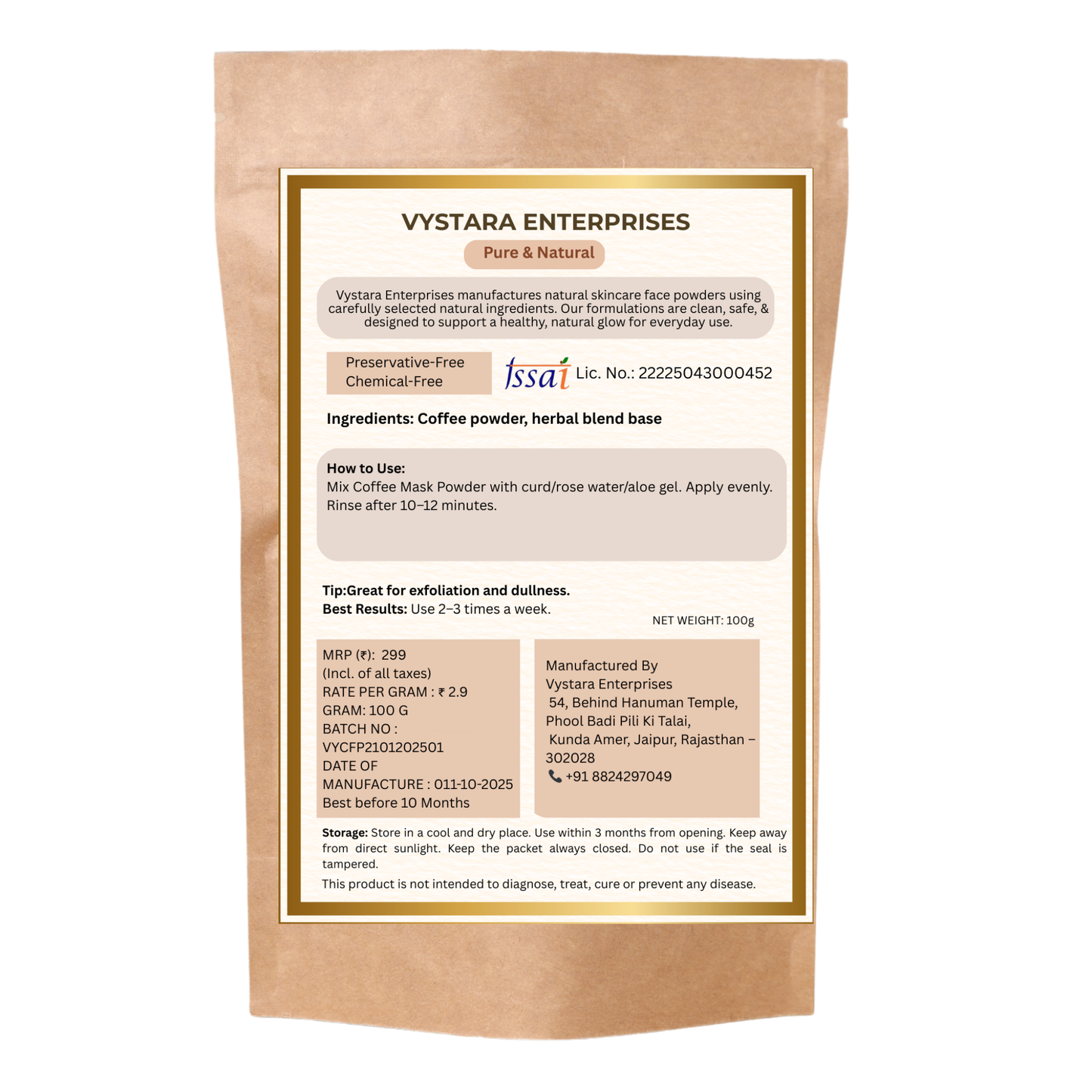 PURE AND NATURAL COFFEE POWDER - 100G