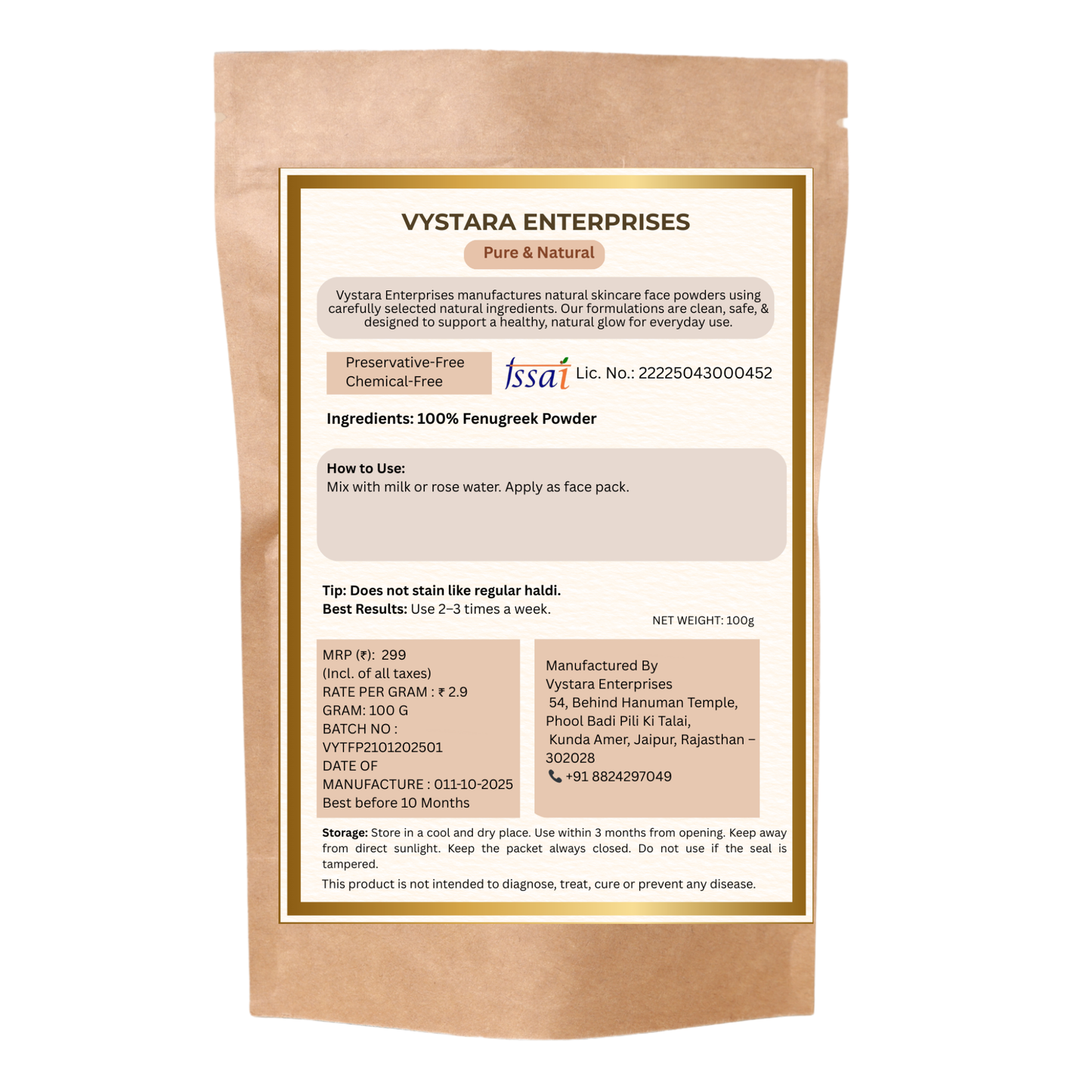 PURE AND NATURAL METHI POWDER – 100g